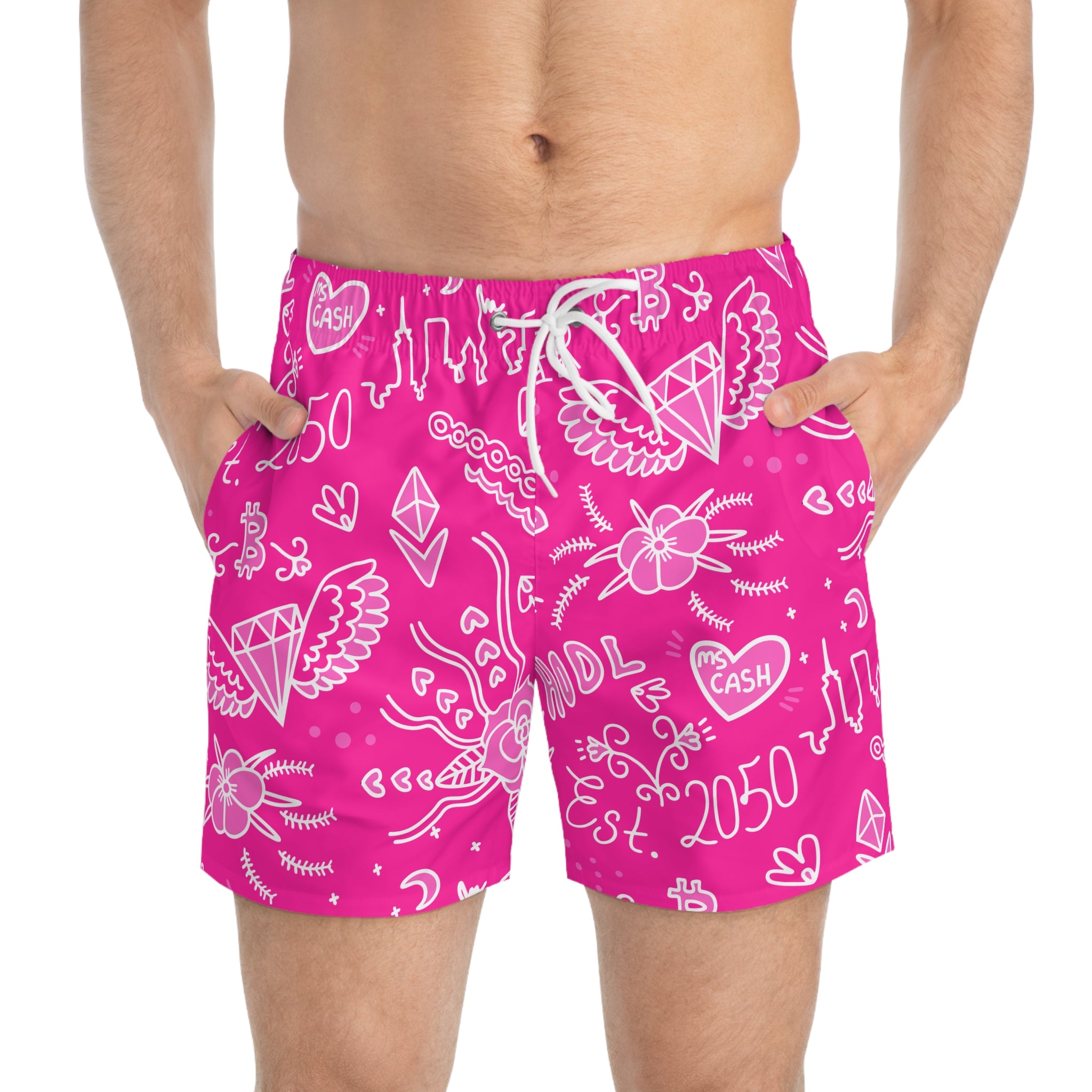 Pink Tat Fur Swim Trunks – GCG Community Prints