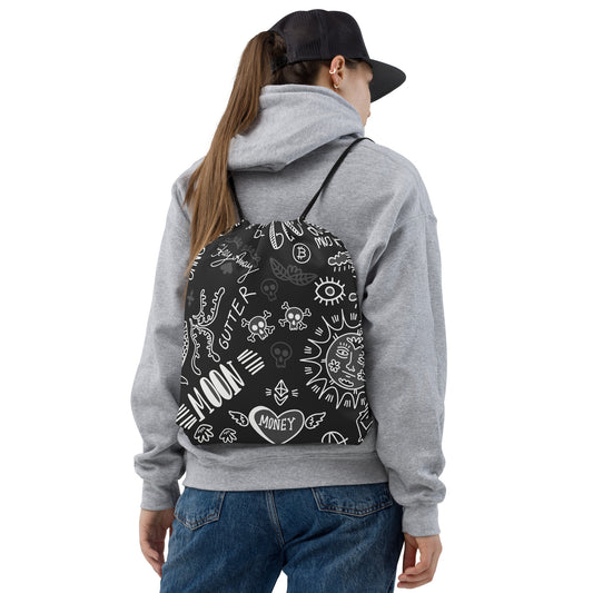 Black Tats Drawstring Bag