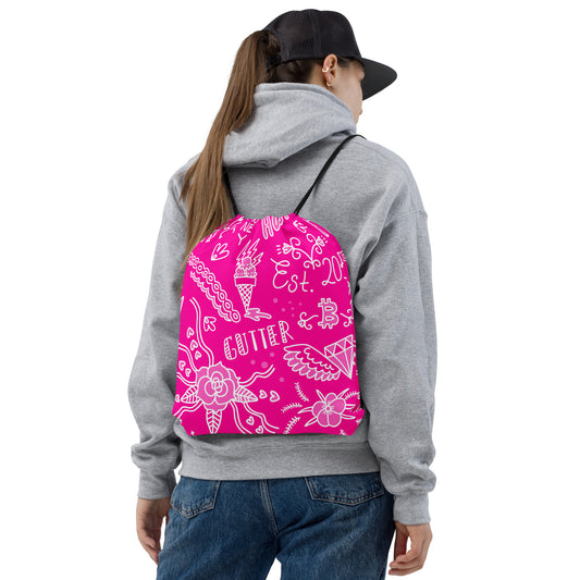 Pink Tats Drawstring Bag