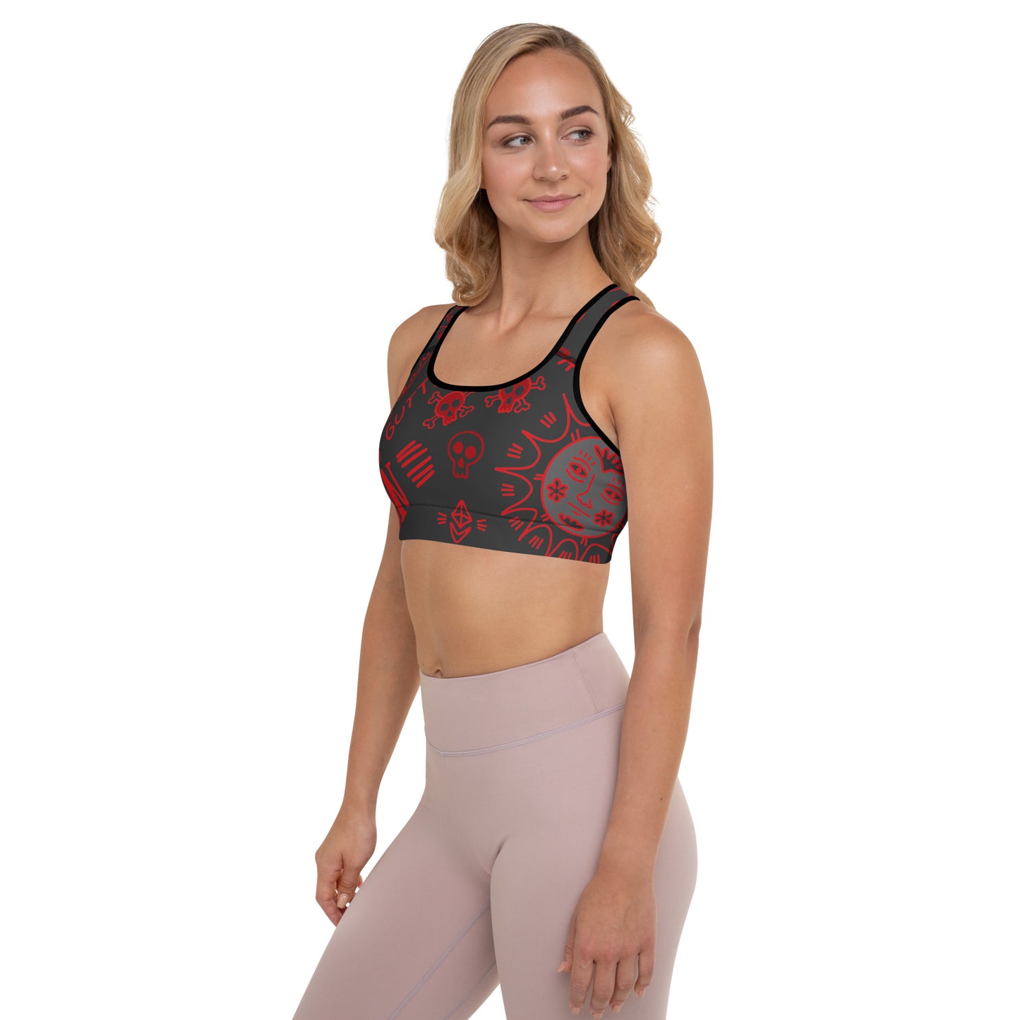 Red Tat Fur Padded Sports Bra