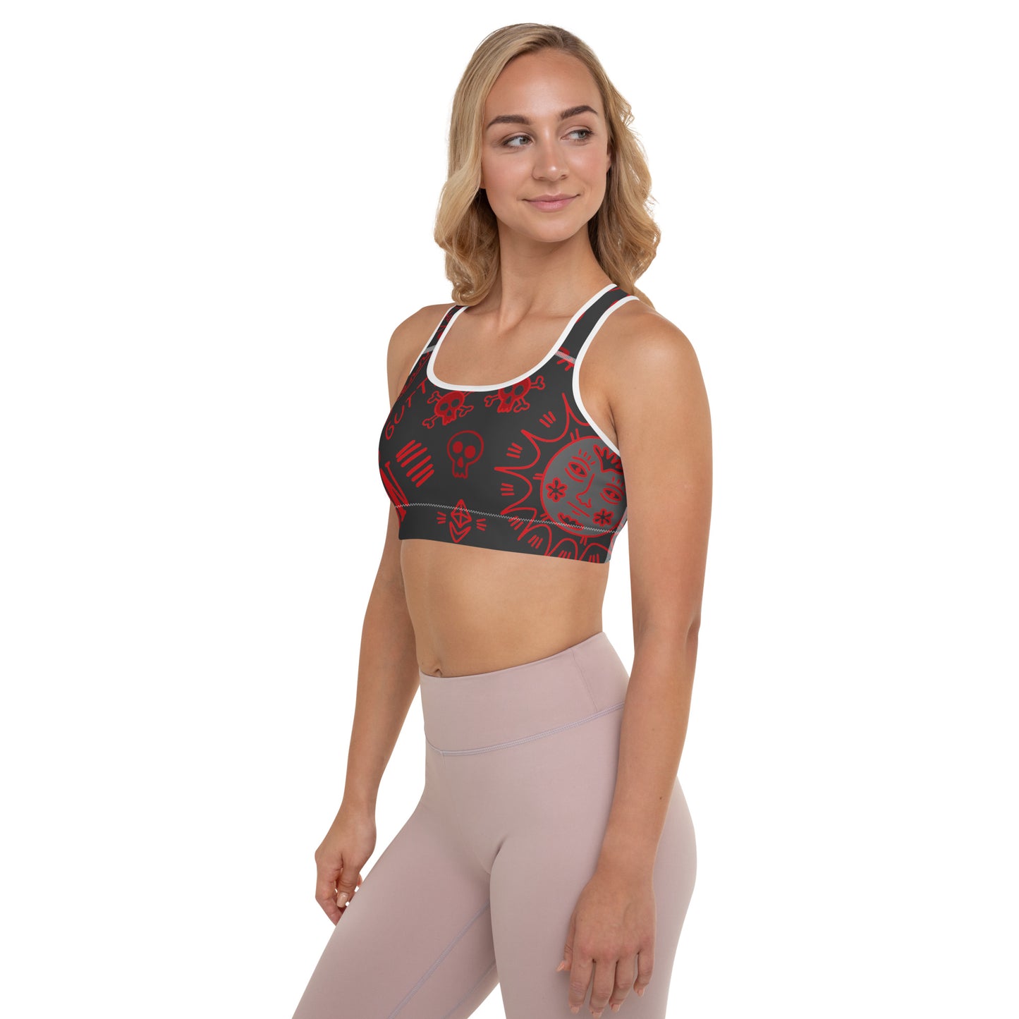 Red Tat Fur Padded Sports Bra