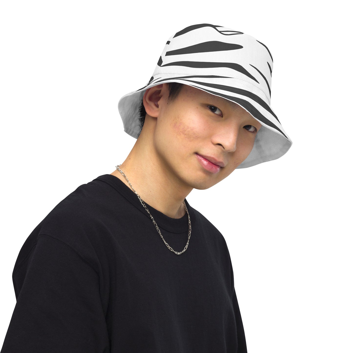 White Tiger Fur Reversible Bucket Hat