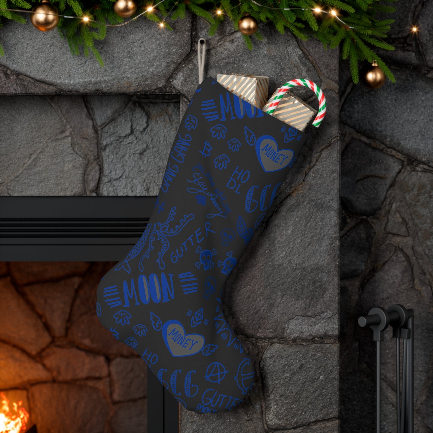 Blue Tat Fur Stocking