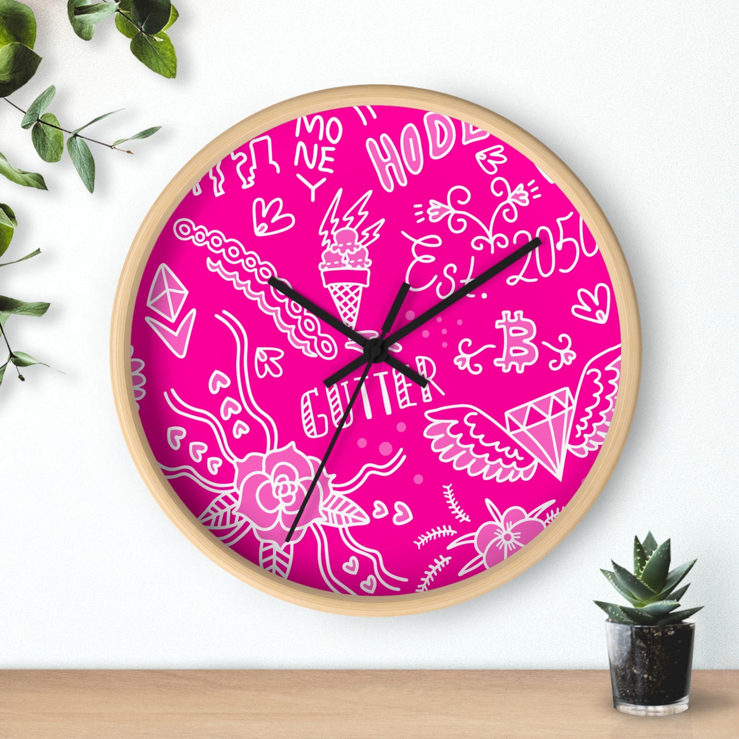 Pink Tat Fur Wall Clock