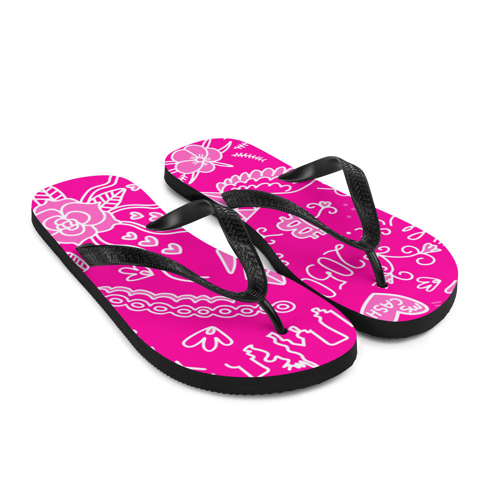 Pink Tat Fur Flip-Flops