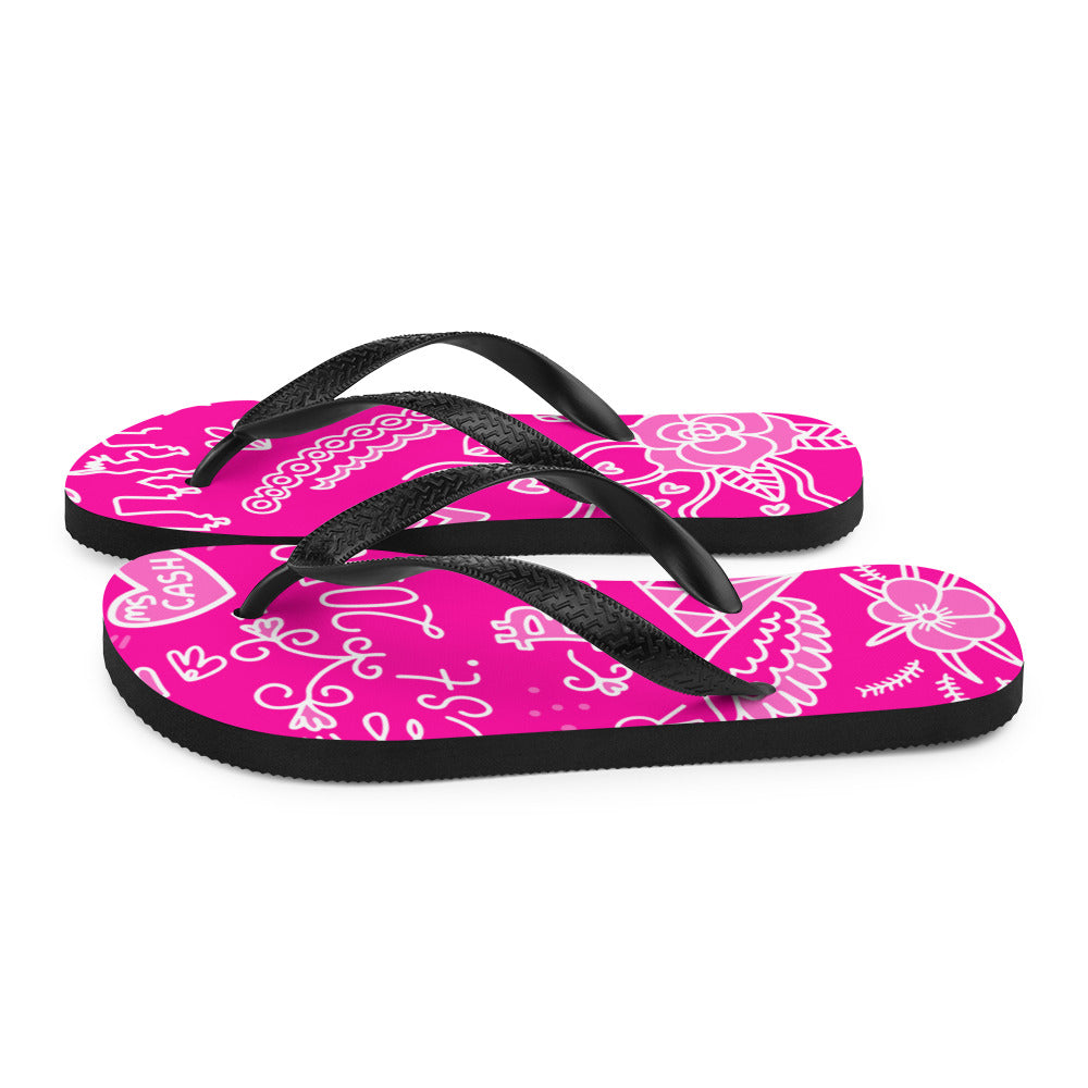 Pink Tat Fur Flip-Flops