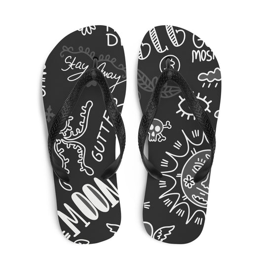 Black Tat Fur Flip-Flops