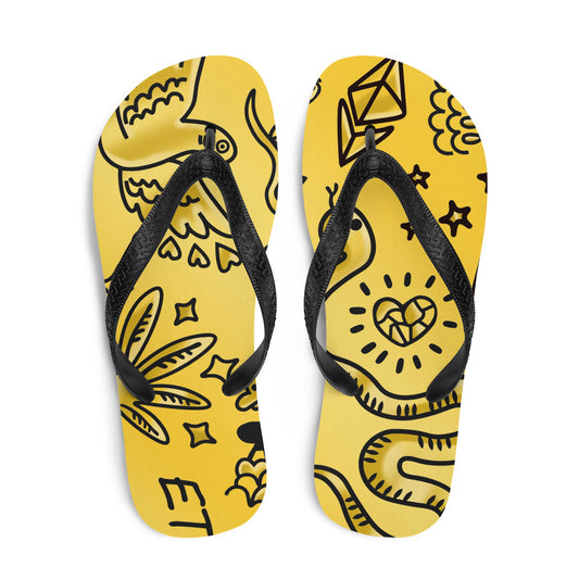 Gold Tat Fur Flip-Flops